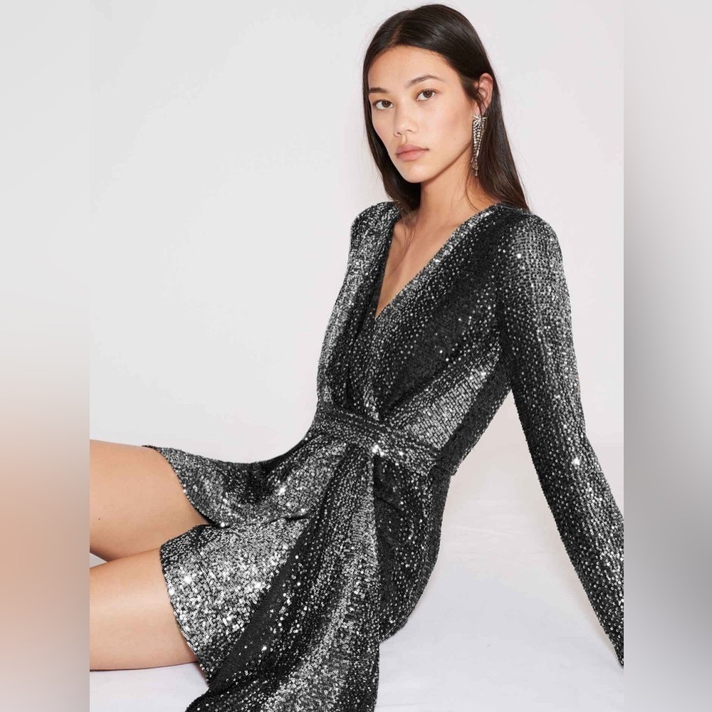 Maje sequinned mini faux wrap dress size 34